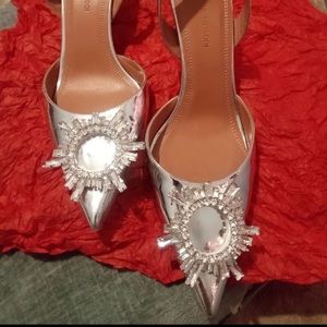 Amina Muaddi Ankle-Strap Glass Pumps